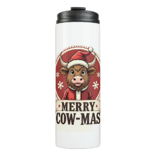 Vintage Merry Cow-Mas Highland Cow Christmas Carto Thermal Tumbler