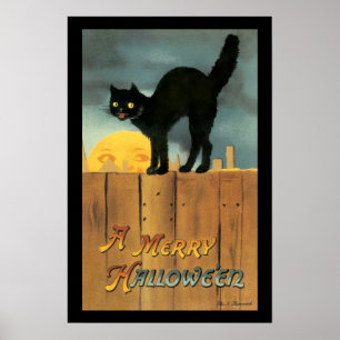 Vintage Merry Halloween Cat by Ellen Clapsaddle Poster