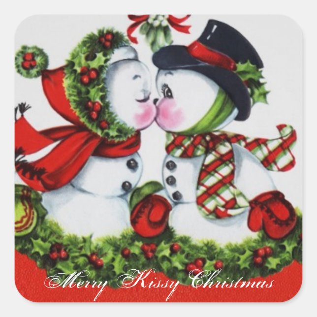 Vintage Merry Kissy Christmas Square Sticker (Front)