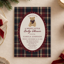 Vintage Merry Little Tartan Teddy Bear Baby Shower