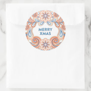 Vintage Merry Xmas sticker with orange flowers