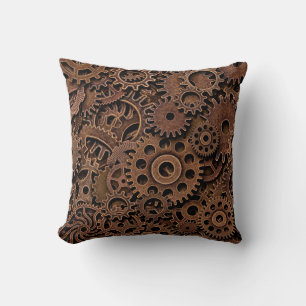 Vintage metal brass gears cushion