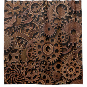 Vintage metal brass gears shower curtain