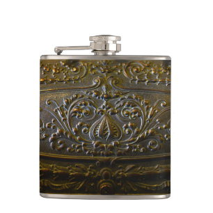 vintage metal decoration elegant floral old sculpt hip flask