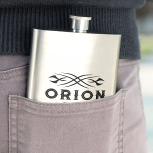 Vintage metal drink flask with cool tattoo design