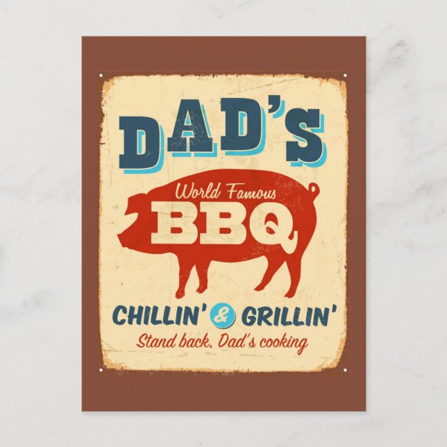 Vintage metal sign - Dad's BBQ Postcard (Front)