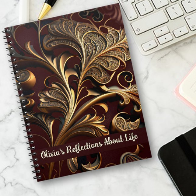Vintage Metallic Brass Leaves Dark Brown Notebook (Creator Uploaded)