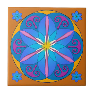 Vintage Mexican Blue and Orange Ceramic Tile
