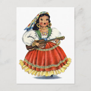 Vintage Mexican Girl Traditional Dress Postcard
