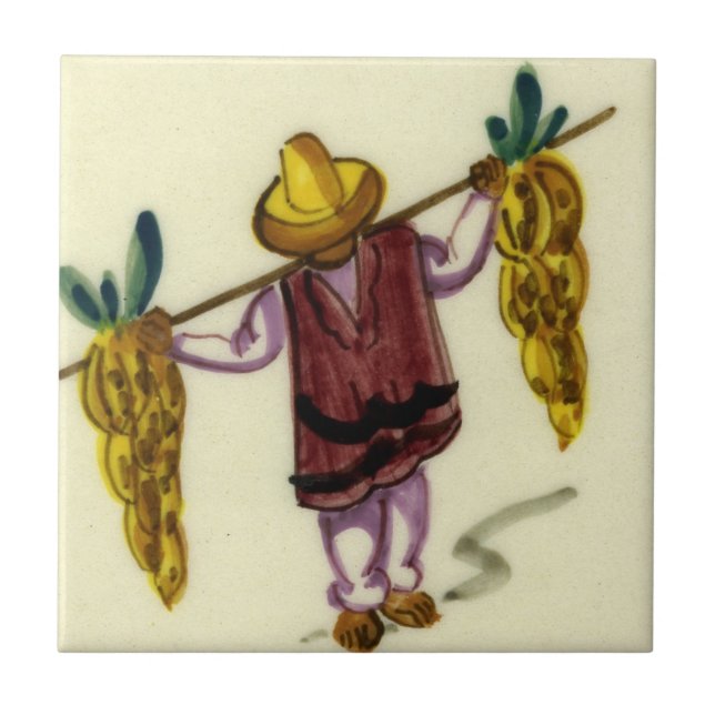 Vintage Mexican Tile - Carrying Bananas (Front)