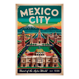 Vintage Mexico City Illustration Retro Travel Poster