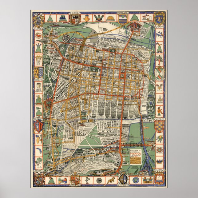 Vintage Mexico City Map Poster (Front)