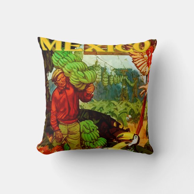 Vintage Mexico Tropical Travel cotton cushion (Front)
