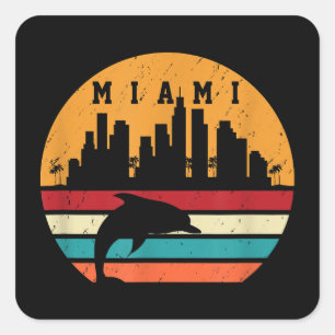 Vintage Miami 80s Dolphin Silhouette Souvenir Dolp Square Sticker