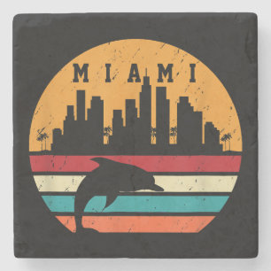 Vintage Miami 80s Dolphin Silhouette Souvenir Dolp Stone Coaster