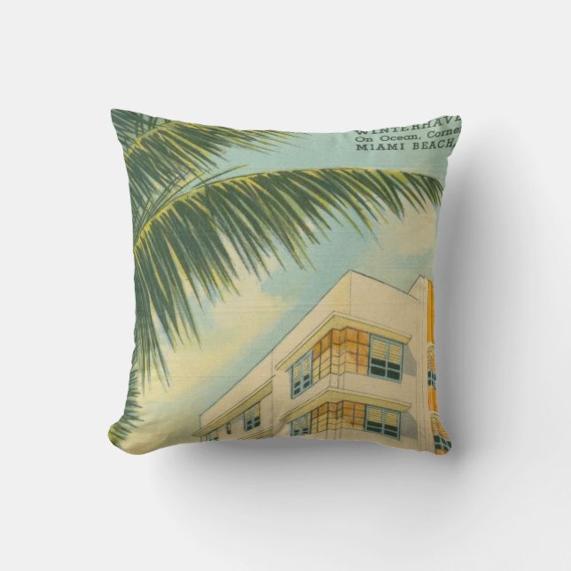 Vintage Miami Art Deco Throw Pillow (Front)