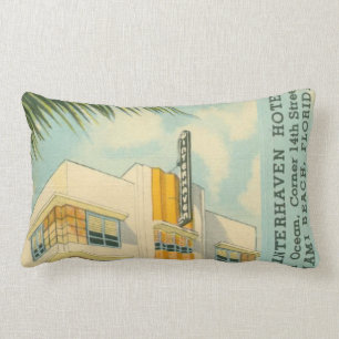 Vintage Miami Art Deco travel Lumbar Cushion