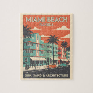 Vintage Miami Beach Florida Art Deco Travel Jigsaw Puzzle
