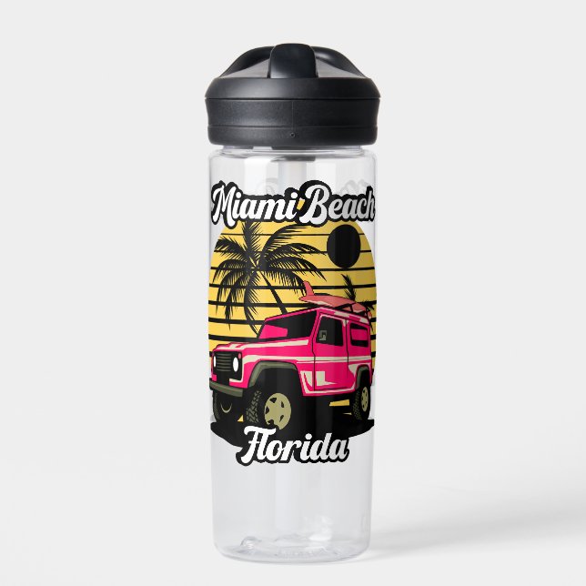 Vintage Miami Beach Florida Water Bottle (Front)