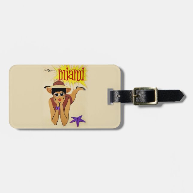 Vintage Miami Beach Luggage Tag (Front Horizontal)