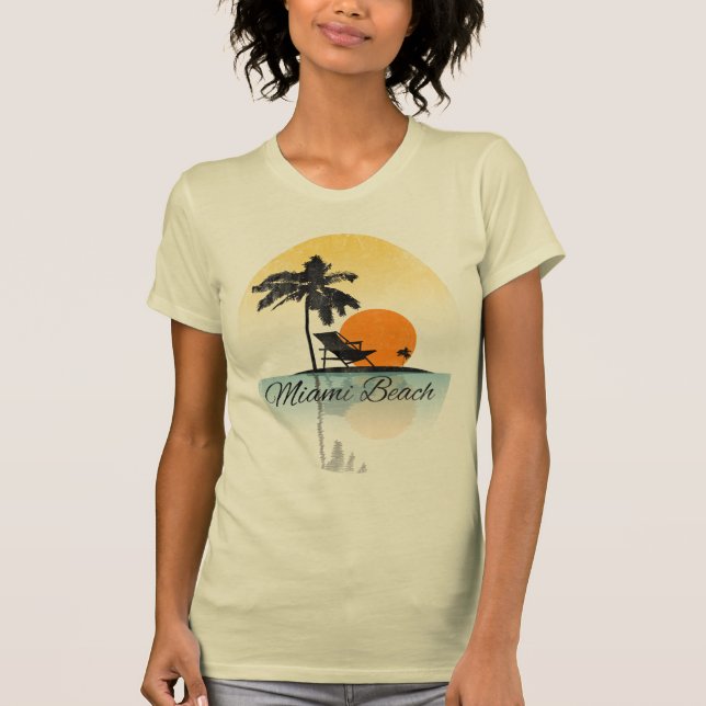 Vintage Miami Beach Palm Tree Silhouette T-Shirt (Front)
