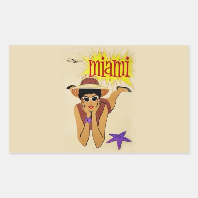 Vintage Miami Beach Rectangular Sticker (Front)