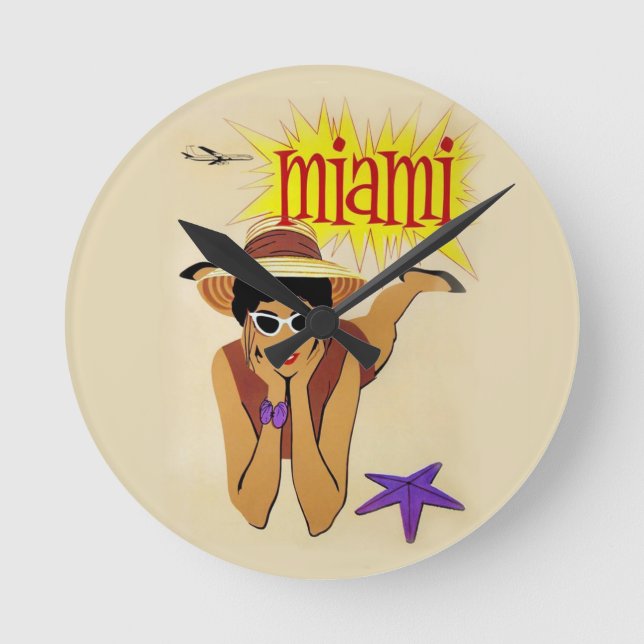 Vintage Miami Beach Round Clock (Front)