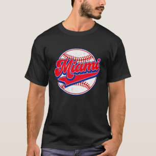 Vintage Miami Cityscape Baseball  Player and Fans T-Shirt