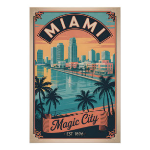 Vintage Miami Florida Magic City Retro Travel Poster