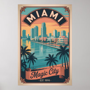 Vintage Miami Florida Magic City Retro Travel Poster