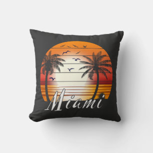 Vintage Miami Florida Palm Trees Summer Beach Cushion