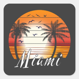 Vintage Miami Florida Palm Trees Summer Beach Square Sticker