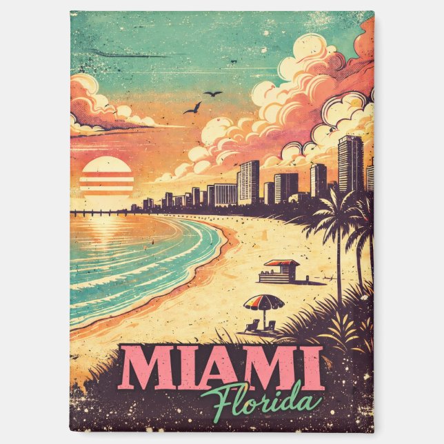 Vintage Miami Florida Travel Illustration Magnet (Front)