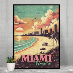 Vintage Miami Florida Travel Illustration Poster