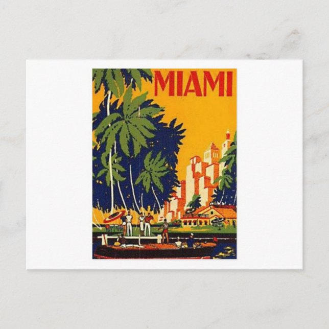 Vintage Miami Travel Poster Postcard (Front)
