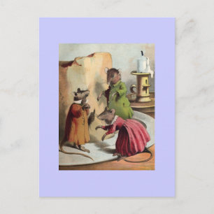 Vintage Mice in Clothes Customisable Art Postcard
