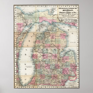Vintage Michigan Area Map 1878 Poster