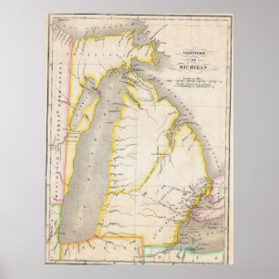 Vintage Michigan Area Map Poster 1825