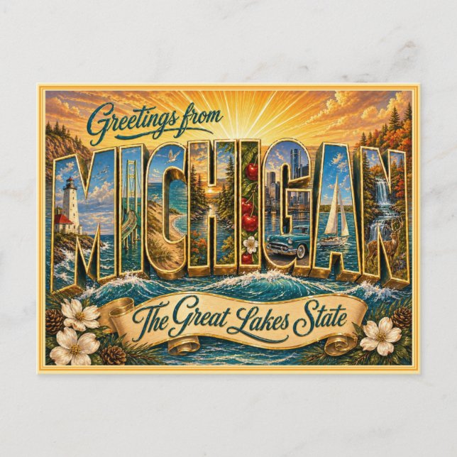 Vintage Michigan Greeting From Postcard (Front)