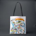 Vintage Michigan Greetings Map  Tote Bag<br><div class="desc">A wonderful vintage,  colourfully illustrated postcard map of the State of Michigan we have repurposed!</div>