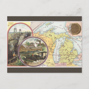 Vintage Michigan Map Postcard