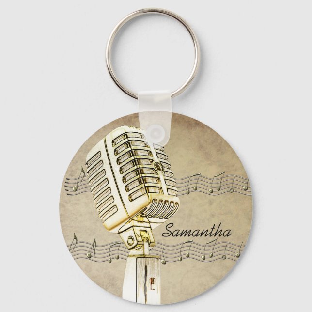 Vintage Microphone Design Keychain (Front)