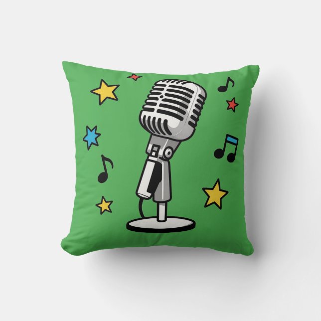 Vintage Microphone Music Notes Retro Singing Desig Cushion (Front)
