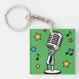 Vintage Microphone Music Notes Retro Singing Desig Key Ring