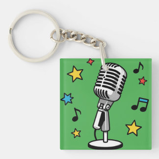 Vintage Microphone Music Notes Retro Singing Desig Key Ring