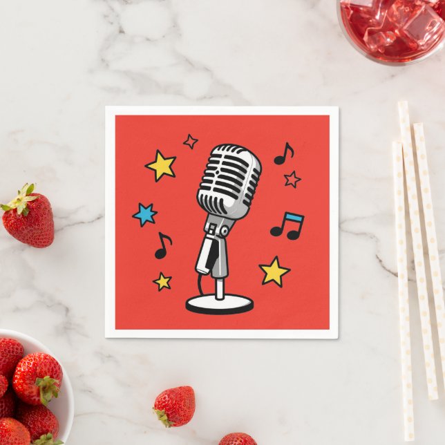 Vintage Microphone Music Notes Retro Singing Desig Napkin (Insitu)