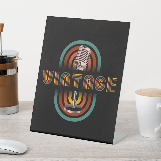 Vintage Microphone Music Singing  Pedestal Sign (In SItu)
