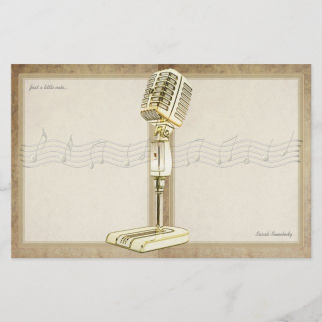 Vintage Microphone Notepaper Stationery (Front)