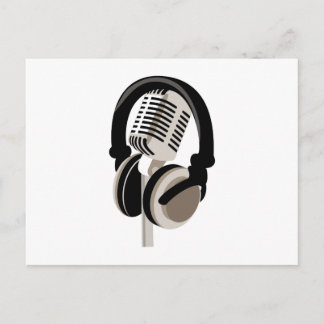 Vintage Microphone with Headphones Postcard