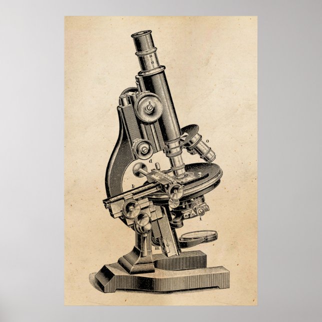 Vintage Microscope Illustration Retro Steampunk Poster (Front)